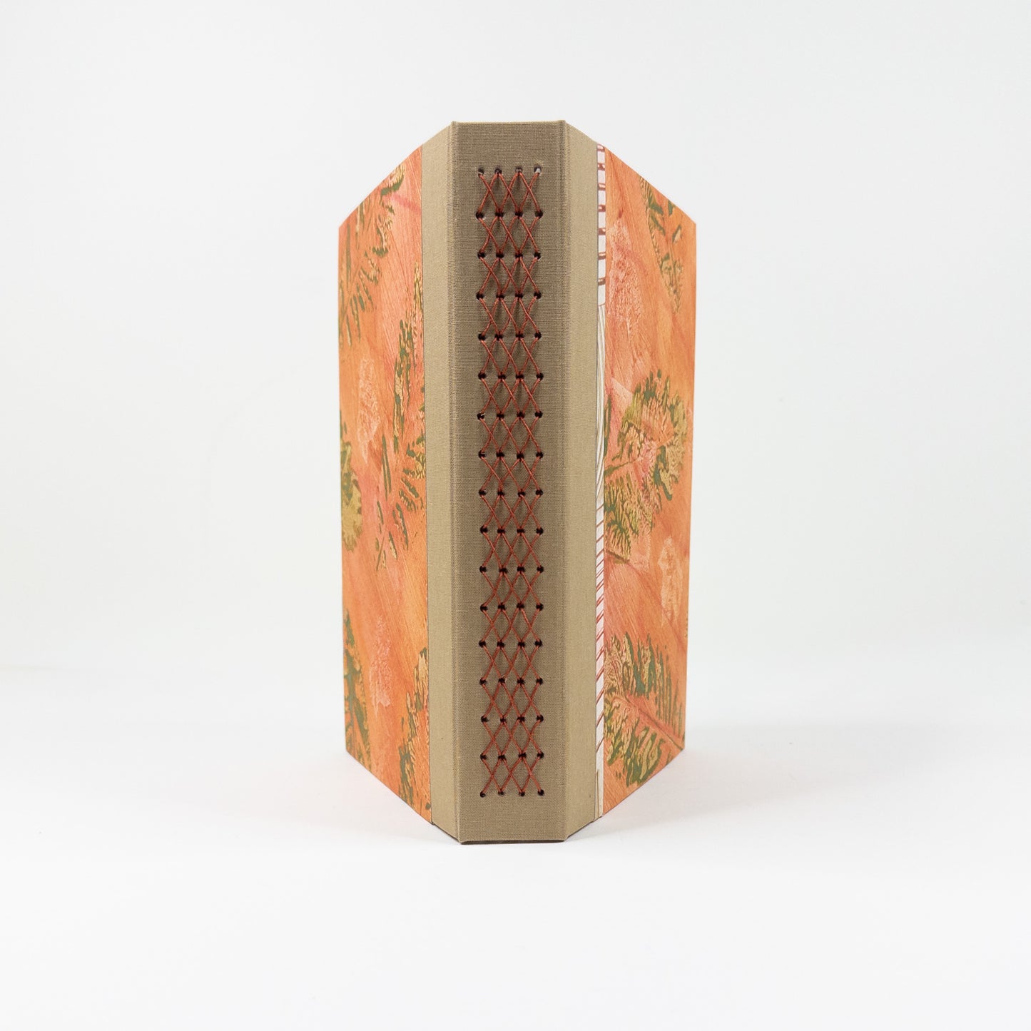 Lattice Bound Handmade Book - Orange & Green